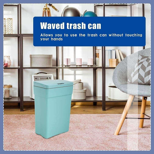 13 Gallon Blue Plastic Automatic Touch-Free Trash Can with Lid - Furniture4Design
