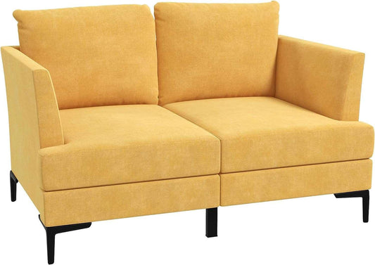 54 Yellow Loveseat Sofa with Linen-Touch Surface and Sturdy Steel Legs - Furniture4Design