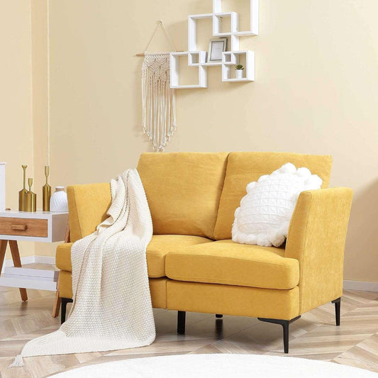 54 Yellow Loveseat Sofa with Linen-Touch Surface and Sturdy Steel Legs - Furniture4Design