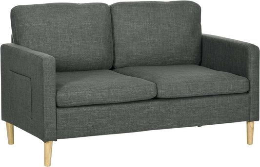 56 Loveseat Sofa for Bedroom with Side Pockets, Grey - Furniture4Design