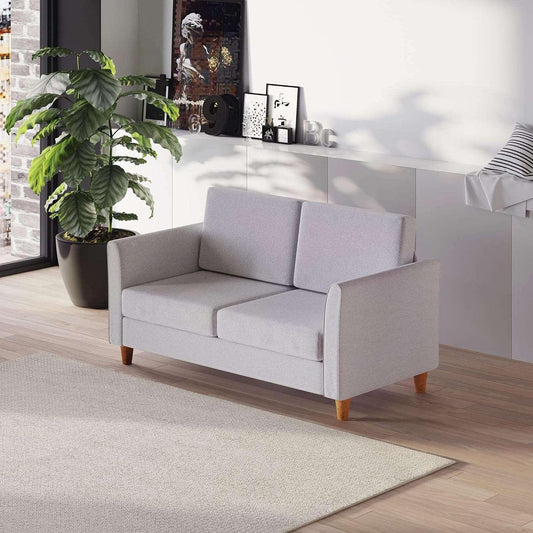 56 Upholstered Loveseat Sofa with Wooden Legs, Light Grey - Furniture4Design