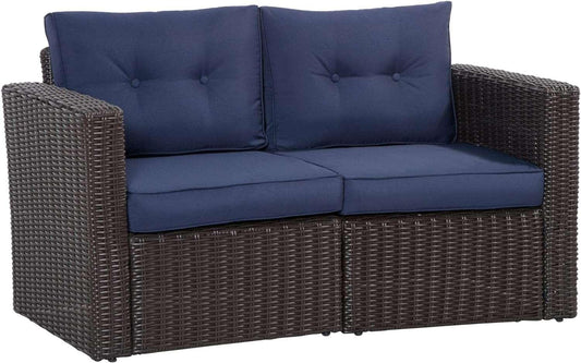 Outdoor Loveseat Wicker Corner Sofa Set - Dark Blue - Furniture4Design