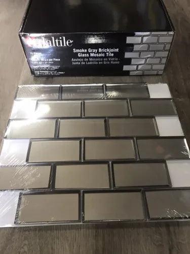 (10-Pk) Premier Accents Brick Joint Glass Mosaic Wall Tile Gray 11" x 13" x 8mm - Furniture4Design