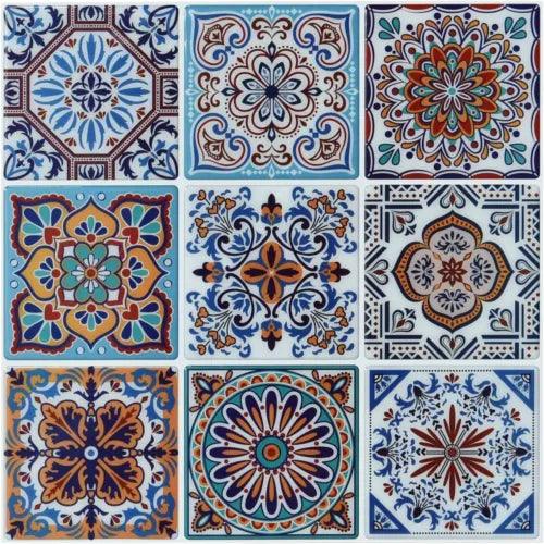 (10 Sheets) Peel and Stick Backsplash Tile Stickers, Colorful Talavera Mexican T - Furniture4Design