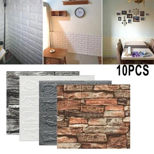 10PCS 3D Self-Adhesive Tile Stone Brick Wall Sticker Vinyl Art Soft Foam Panels - Furniture4Design