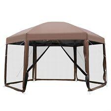 13'x13' Pop Up Gazebo Hexagonal Canopy with 6 Zippered Mesh Netting for Backyard - Furniture4Design
