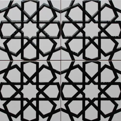16"x16" (40cmx40cm) Iznik Raised Black & White Geometric Pattern Ceramic Tile - Furniture4Design