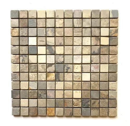 1x1 Harmony Slate Tumbled Mosaic for Kitchen Fireplace Wall Floor (BOX OF 10) - Furniture4Design
