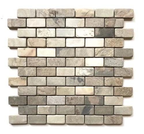 1x2 Harmony Slate Tumbled Mosaic for Kitchen Fireplace Wall Floor (BOX OF 10) - Furniture4Design