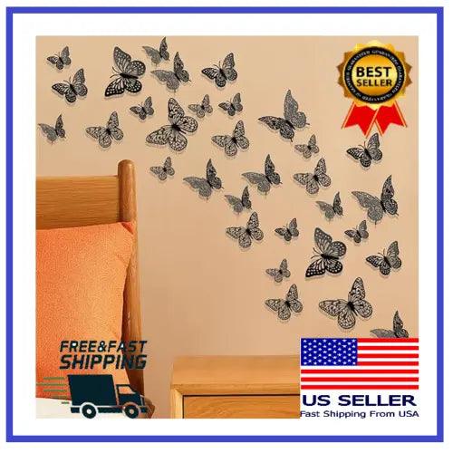24 Pcs 3D Butterfly Wall Sticker Decal Removable Home Decor for Bedroom & Mirror - Furniture4Design