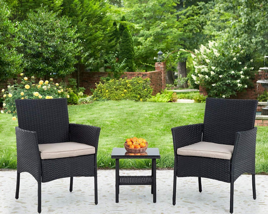3-Piece Wicker Patio Furniture Set with Comfortable Cushions - Furniture4Design