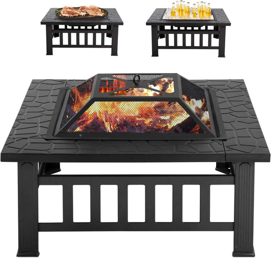 32 European and American Style Outdoor Fire Pit for Wood with Poker and Mesh Cover - Furniture4Design