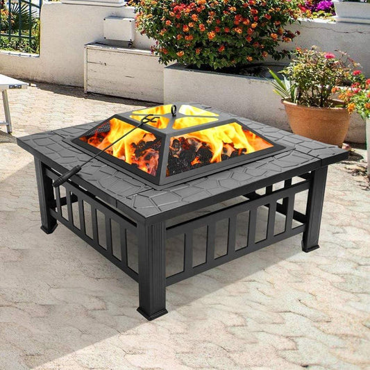 32 European and American Style Outdoor Fire Pit for Wood with Poker and Mesh Cover - Furniture4Design