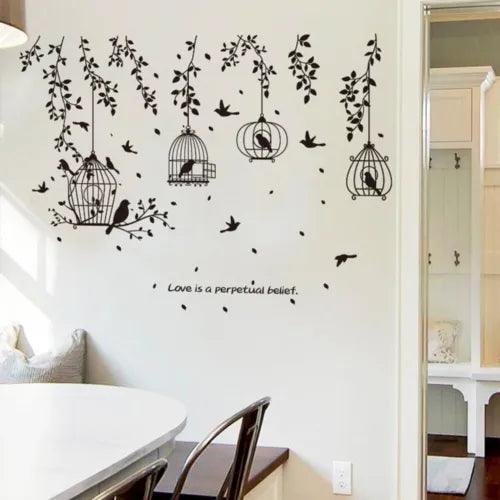 3D Black Bird's Cage & Tree Wall Stickers Home Décor Bedroom DIY Wall Art Mural - Furniture4Design