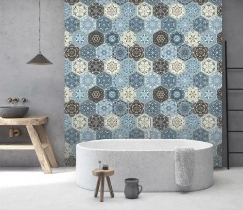 3D Blue Petals 32524NA Texture Tiles Marble Wall Paper Decal Wallpaper Mural Fay - Furniture4Design