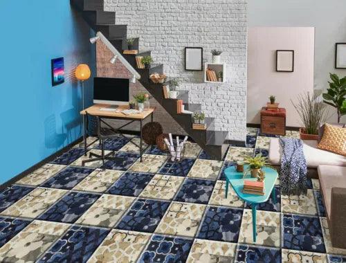 3D Blue Petals Tile 10258NA Floor WallPaper Murals Wall Print Decal Fay - Furniture4Design