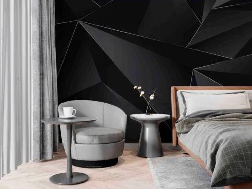 3D Geometric Triangle Black Self-adhesive Removeable Wallpaper Wall Mural1 1028 - Furniture4Design