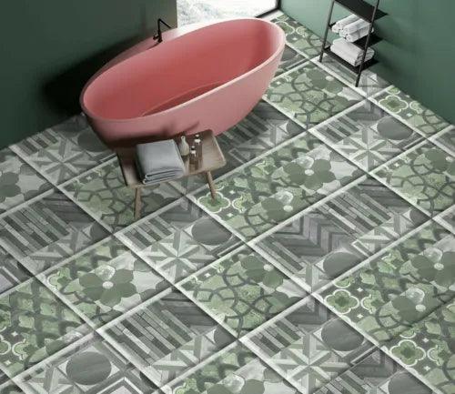3D Green Petals Tile 24587NA Floor WallPaper Murals Wall Print Decal Fay - Furniture4Design