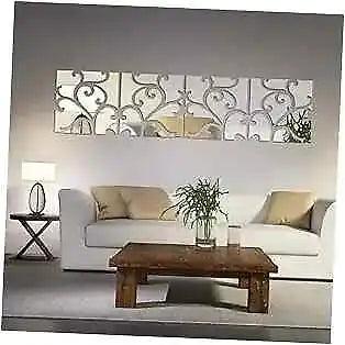 3D Mirror Wall Stickers, 4 Pcs Acrylic Square Geometric Pattern DIY Art - Furniture4Design