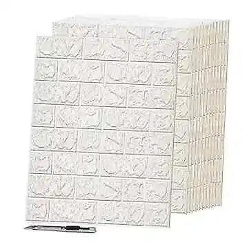 3D Peel and Stick Foam Brick Wall Panels, 30 Pcs 44 Square Feet White - Furniture4Design