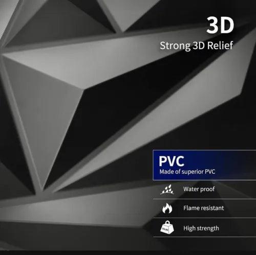 3D PVC Wall 13 Panels Geometric Design Tiles Black Decorative WaterProof - Furniture4Design