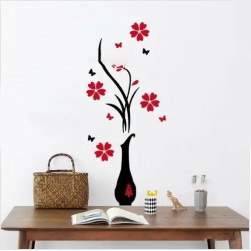 3D Red Arcylic Flower Wall Art Stickers Wall Décor DIY Living Room Bedroom Mural - Furniture4Design