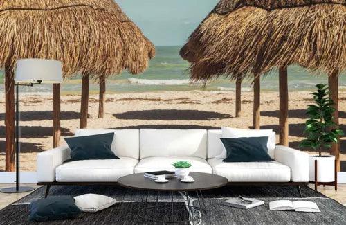 3D Sandbeach Sea Tent Spindrift Self-adhesive Removeable Wallpaper Wall Mural1 - Furniture4Design
