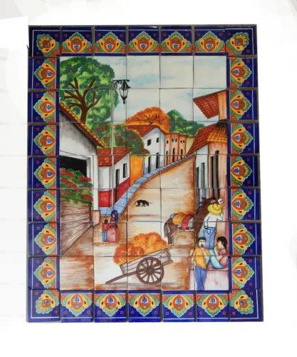 # 41 Mexican Talavera Mosaic Mural Tile Handmade Mexican Landscape Carriage - Furniture4Design
