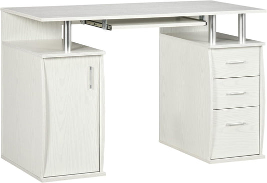 47-Inch Home Office Computer Desk with Storage Drawers and Keyboard Tray, White - Furniture4Design