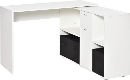Adjustable L-Shape Computer Desk White with Convertible Workspace - Furniture4Design