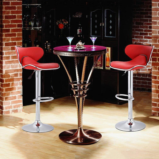 Adjustable Red PU Leather Counter Height Bar Stools Set of 2 with Swivel and Back - Furniture4Design