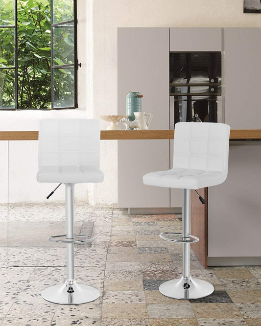 Adjustable Swivel White Leather Barstools Set of 2 with Modern Style - Furniture4Design
