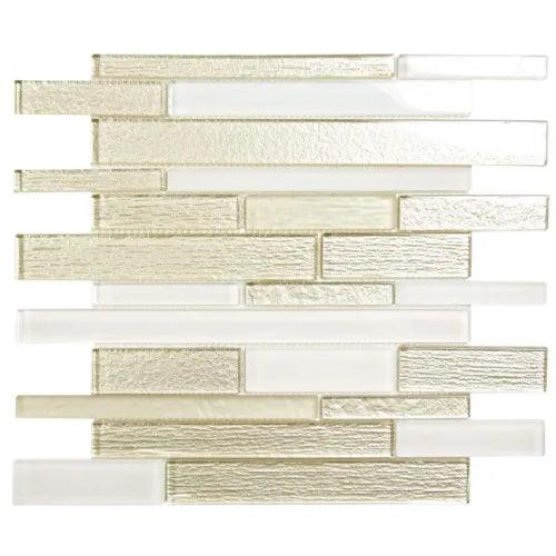 Anora Linear Snow White Mosaic Metallic Glass Tile Fireplace Wall Backsplash - Furniture4Design