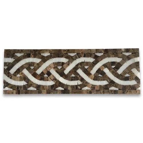 B0016P Marble Mosaic Border Listello Tile Braid White Jade 4x12 Polished - Furniture4Design