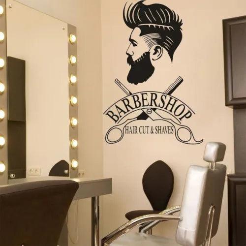 Barber Shop Beard Hairs Wall Sticker Man Shaving Salon Haircut Window Decal - Furniture4Design