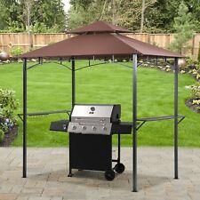 BBQ Gazebo Barbecue Canopy 8'x 5' Pergola Grill Tent Hard Top w/ Air Vent Brown - Furniture4Design