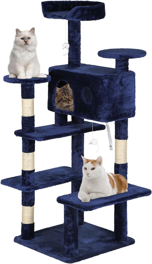 BestPet 54in Cat Tree Tower with Cozy Condo and Scratch Post, Navy Blue - Furniture4Design