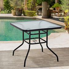 Bistro, Outdoor Dining Square Tempered Glass Patio Table with Umbrella Hole - Furniture4Design
