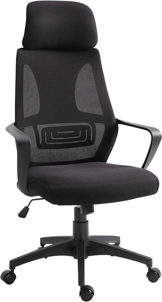 Breathable High Back Office Chair with Adjustable Headrest and Armrests, Ergonomic Black Mesh Desk Chair - Furniture4Design