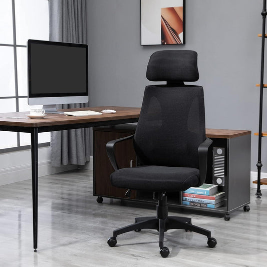 Breathable High Back Office Chair with Adjustable Headrest and Armrests, Ergonomic Black Mesh Desk Chair - Furniture4Design
