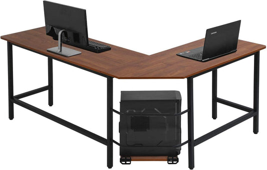 Brown L Shaped Gaming Desk with Large Work Space - Furniture4Design
