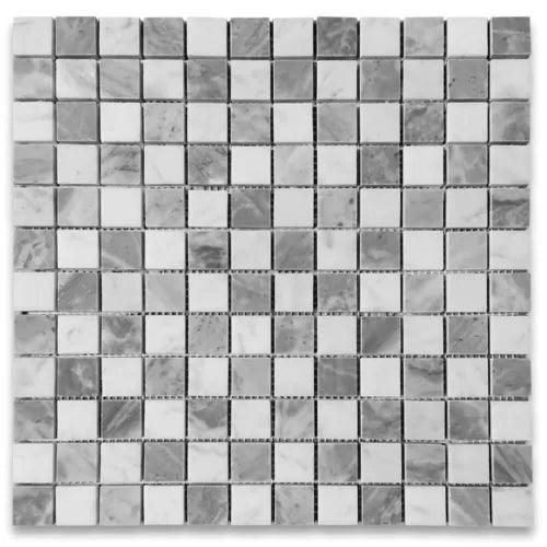 C247XH Carrara White Bardiglio Gray Marble 1x1 Checkerboard Mosaic Tile Honed - Furniture4Design