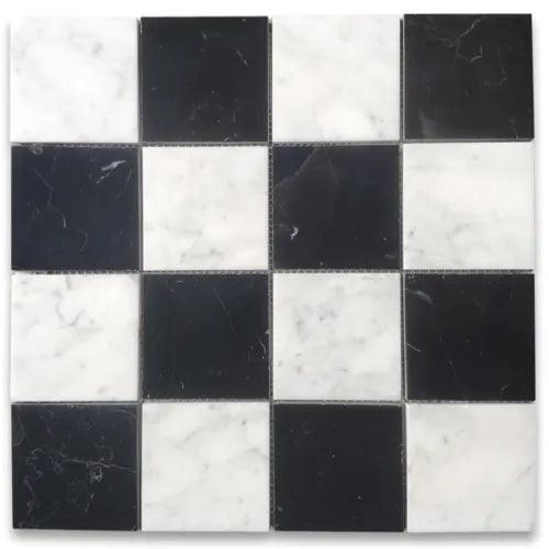 C271XP Carrara White Nero Black Marble 3x3 Checkerboard Mosaic Tile Polished - Furniture4Design
