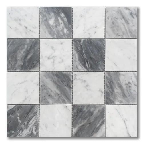 C277XH Carrara White Bardiglio Gray Marble 3x3 Checkerboard Mosaic Tile Honed - Furniture4Design