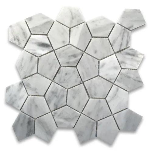 C8BXH Carrara White Marble Pentagon Geometric Mosaic Tile Honed - Furniture4Design