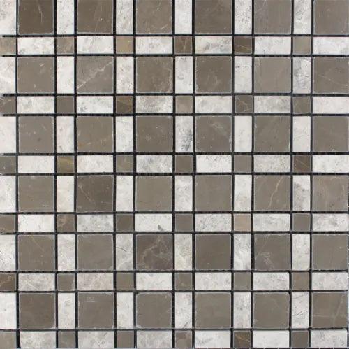 Checkerboard Olive Maron Marble w/ Silver Marble Mosaic Floor Wall Backsplash - Furniture4Design