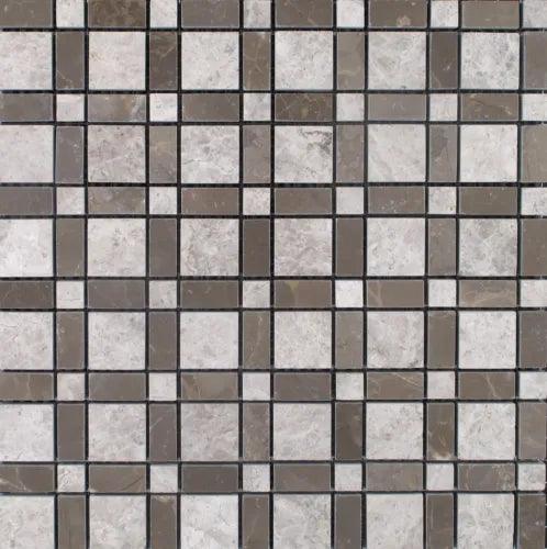 Checkerboard Silver Marble with Olive Maroon Marble Mosaic Floor Wall Backsplash - Furniture4Design
