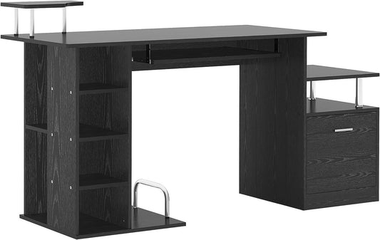 Compact Computer Desk with Ample Storage and Durable Structure, Modern Writing Table for Small Home Office, Black - Furniture4Design
