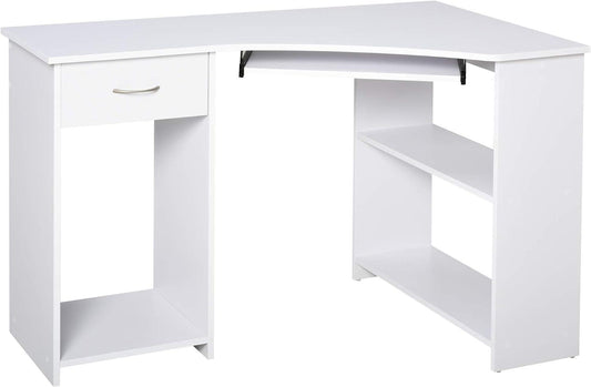 Corner Desk with Shelves and Keyboard Tray for Small Spaces - Furniture4Design