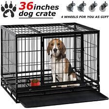 Dog Crate Cage 36"/42"/48" Dog Kennel Pet Playpen Plastic Tray Double Doors - Furniture4Design